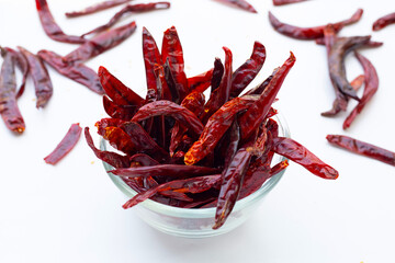 Fototapeta premium Dried red chili pepper on white background.