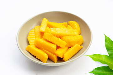 Sweet yellow mango fruit slices
