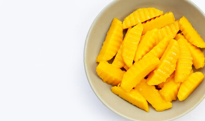 Sweet yellow mango fruit slices