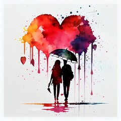 Watercolor valentine's day concept, generative ai