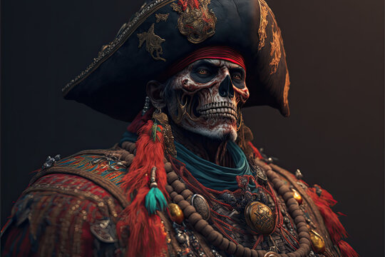 illustration of a pirate dressed for Mexican Day of the Dead.