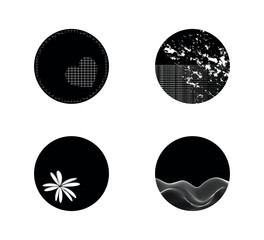 vector set of black circles with white patterns on white background