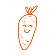 Cute happy smiling funny carrot vegetable kawaii character. Vector modern line style cartoon icon isolated on white background. Healthy food concept.