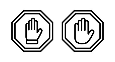 Stop icon vector illustration. stop road sign. hand stop sign and symbol. Do not enter stop red sign with hand