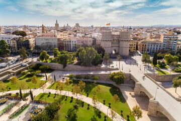 Aerial View of valencia old city skyline in Spain