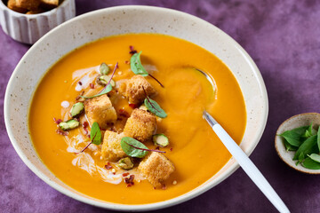 Bowl of pumpkin or carrot soup