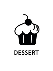 Dessert black icon. Cake or pie, muffin. Dessert and delicacy with butter cream. Sweetness, dessert and delicacy. Poster or banner for website. Cartoon flat vector illustration