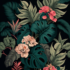 Botanical print pattern. Generative AI