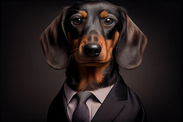 Portrait of an Dachshund dressed in a formal business suit