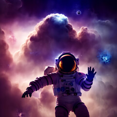 astronaut in space with smoke background and glitter