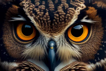 Fototapeten Extreme close up of owl eyes front view looking at camera. Generative AI © fabioderby