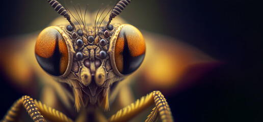 Extreme close up of mosquito eyes front view looking at camera banner with copy space. Generative AI