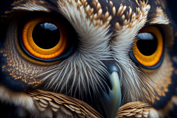 Extreme close up of owl eyes front view. Generative AI