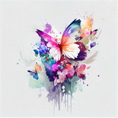 Colorful and graceful butterfly painted in watercolor