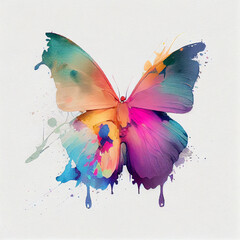 Colorful and graceful butterfly painted in watercolor