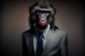 Portrait of a Baboon dressed in a formal business suit