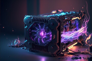 Fototapeta na wymiar Abstract Electronic modern motherboard Gaming PC with RGB LED lights. High-performance, Technology cyberpunk coolers, ,Generative ai 
