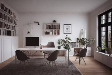 Fototapeta premium mock up poster frame in boho interior background, wooden living room design, Scandinavian style. Generative AI illustration