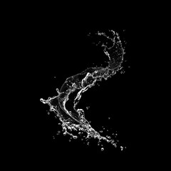 Pure Water splash isolated on black background. Royalty high-quality free stock photo image of overlays realistic Clear water splash, Hydro explosion, aqua dynamic motion element spray droplets
