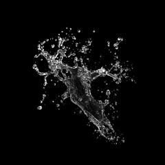 Pure Water splash isolated on black background. Royalty high-quality free stock photo image of overlays realistic Clear water splash, Hydro explosion, aqua dynamic motion element spray droplets