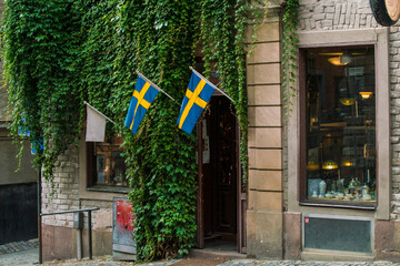 Shops at the historic medieval  old city gamlastan in Stockholm