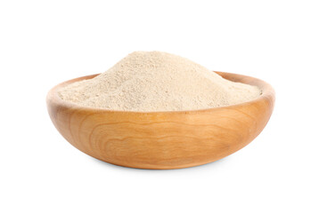 Bowl of buckwheat flour isolated on white