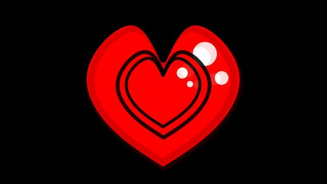 red love icon that vibrates, moving footage, heart icon on black background