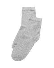 Pair of light grey socks isolated on white, top view