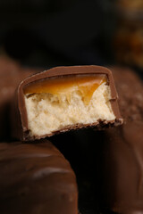 Delicious chocolate bars as background, closeup view