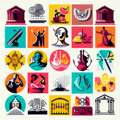 Arts and culture icons set, random stock illustration