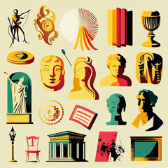 Arts and culture icons set, random stock illustration