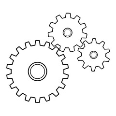 Vector of the black outlines of three cog wheels interacting with each other