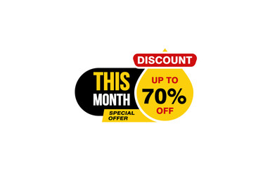 70 Percent THIS MONTH offer, clearance, promotion banner layout with sticker style. 
