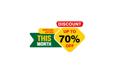 70 Percent THIS MONTH offer, clearance, promotion banner layout with sticker style. 
