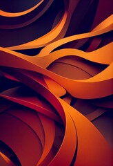 Fototapeta premium Colorful orange wavy shapes abstract background. Decorative vertical illustration with metalic texture. Shiny material colorful orange wavy shapes pattern.