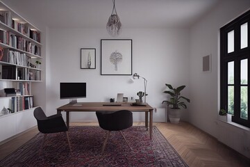 mock up poster frame in boho interior background, wooden living room design, Scandinavian style. Generative AI illustration