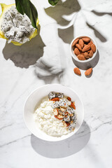 cottage cheese with almonds and pitahaya