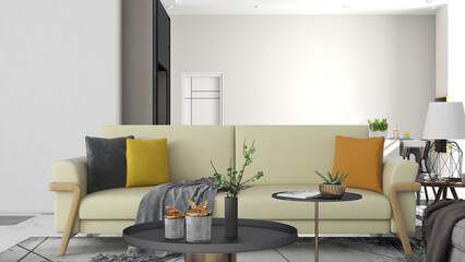 Modern scandinavian living room. 3D rendering