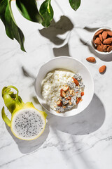 cottage cheese with almonds and pitahaya