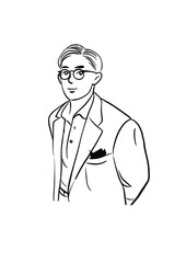 man wearing glasses wearing a suit hand drawn art illustration