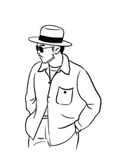 man wearing sombrero wearing sunglasses hand drawn art illustration