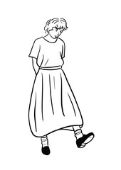 short haired woman walking
happy people living in the city hand drawn line drawing