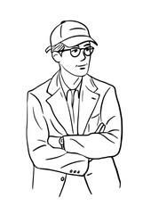 man wearing glasses wearing a suit hand drawn art illustration