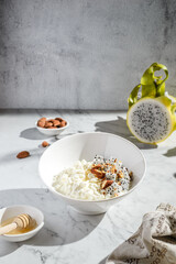 cottage cheese with almonds and pitahaya