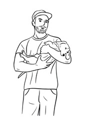 man holding dog comfortably man wearing roadside hand drawn illustration
