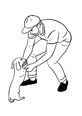 Man Walking Dog casual style man wearing street art hand drawn illustration