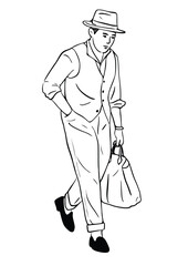 man walking casual style street wear man hand drawn art illustration