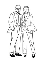 A couple walking Young people lovers lifestyle Hand drawn line art Illustration