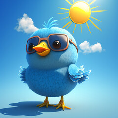 cute bird cartoon sun blue sky
