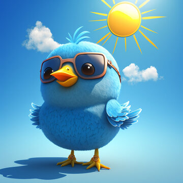 cute bird cartoon sun blue sky